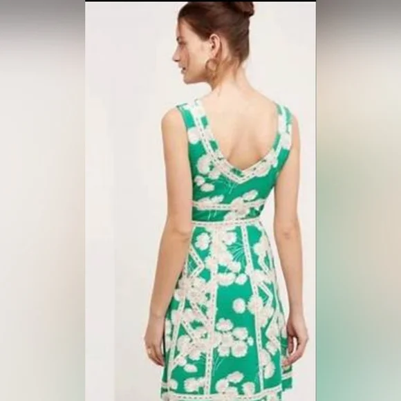 Anthropologie Maeve Emma Green and Cream Floral Dress , Size 6 - Picture 2 of 4